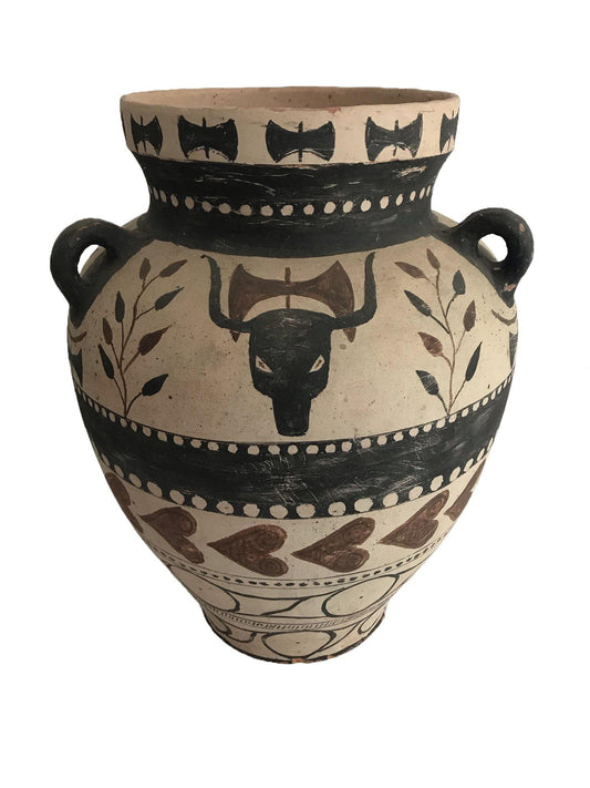 PITHOS CRETESE TRIANSATO CON PROTOME DI TORO E ASCIA BIPENNE 1550/1450 a.C, - AntonArte